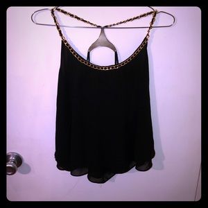 Metal gold chain detail shoulders gold accent back